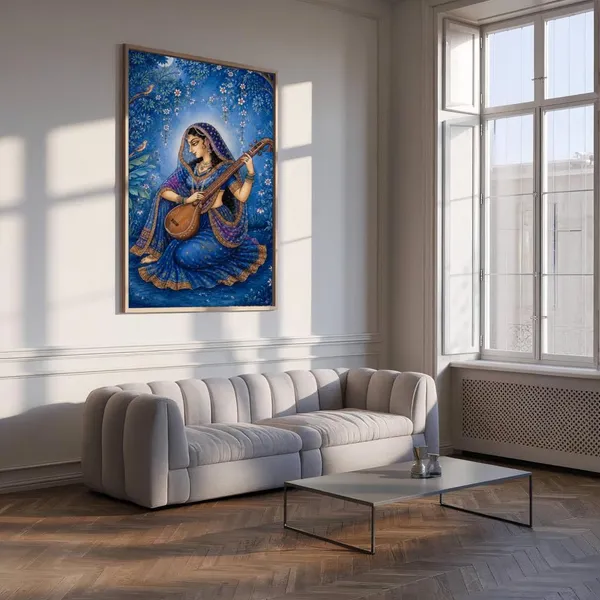 Engineered_Wood_Traditional_Meera_Bai_Veena_Framed_Wall_Painting
