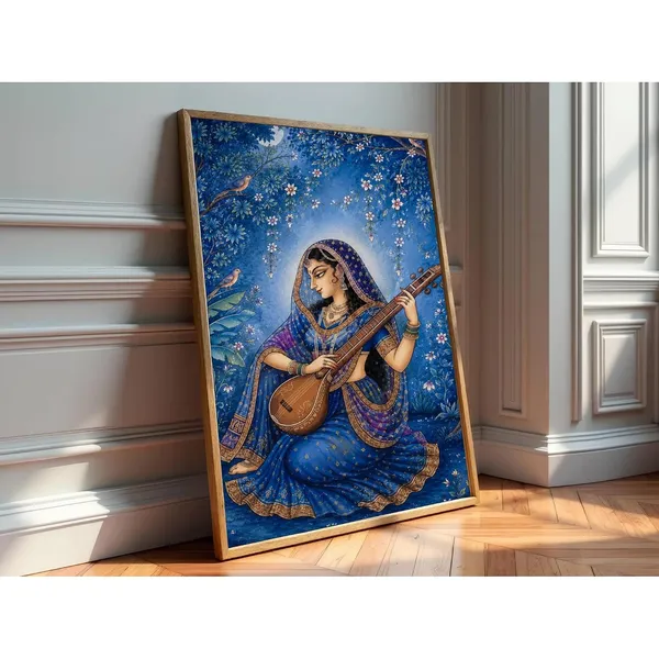 Engineered_Wood_Traditional_Meera_Bai_Veena_Framed_Wall_Painting