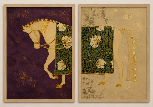 Engineered_Wood_Royal_Floral_Horse_Diptych_Canvas_Wall_Art