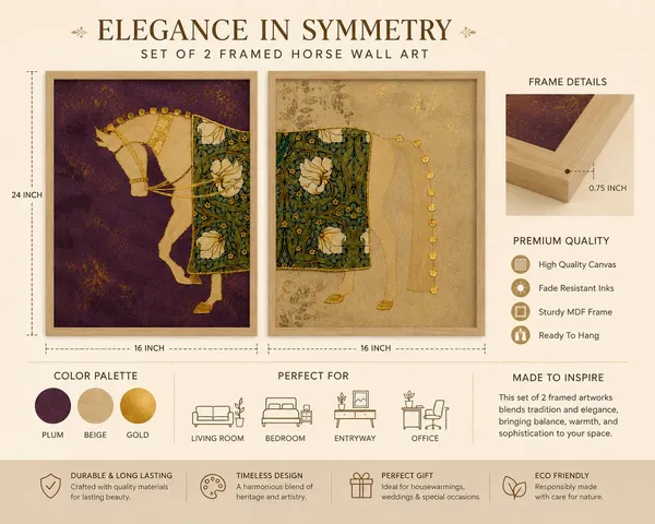 Engineered_Wood_Royal_Floral_Horse_Diptych_Canvas_Wall_Art