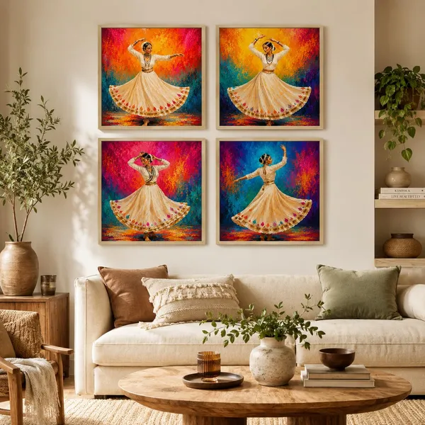 Mdf_Traditional_Classical_Dancer_Multicolor_Wall_Poster_Set_Of_4