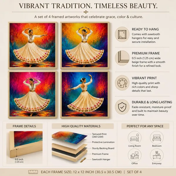 Mdf_Traditional_Classical_Dancer_Multicolor_Wall_Poster_Set_Of_4