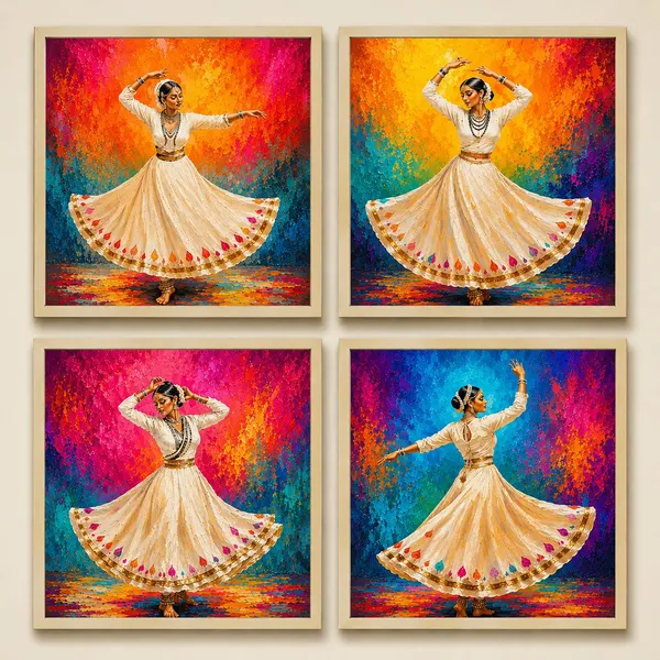 Mdf_Traditional_Classical_Dancer_Multicolor_Wall_Poster_Set_Of_4