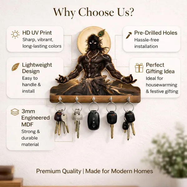 Mdf_Devotional_Lord_Krishna_5-Hook_Wall_Key_Holder