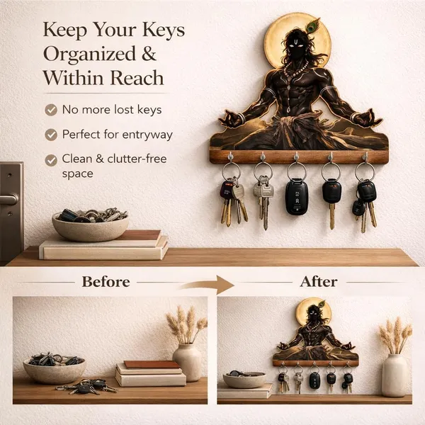Mdf_Devotional_Lord_Krishna_5-Hook_Wall_Key_Holder