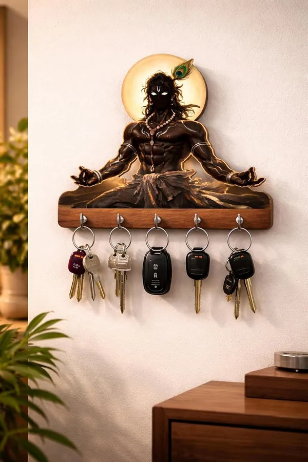 Mdf_Devotional_Lord_Krishna_5-Hook_Wall_Key_Holder