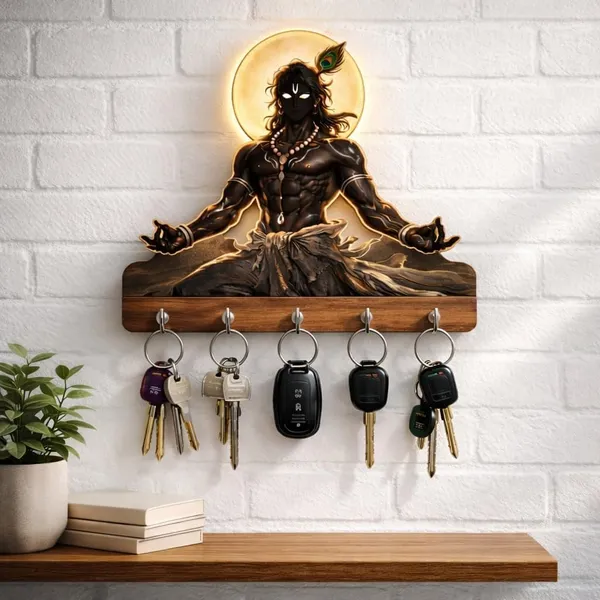 Mdf_Devotional_Lord_Krishna_5-Hook_Wall_Key_Holder
