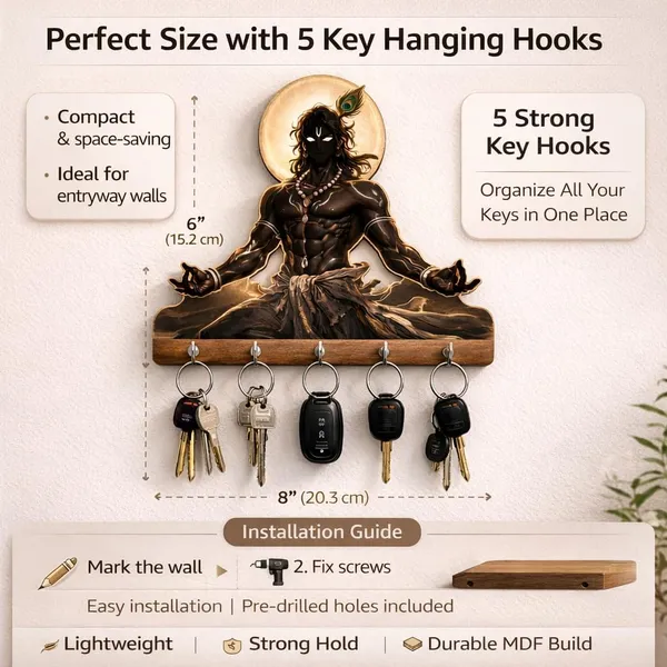 Mdf_Devotional_Lord_Krishna_5-Hook_Wall_Key_Holder