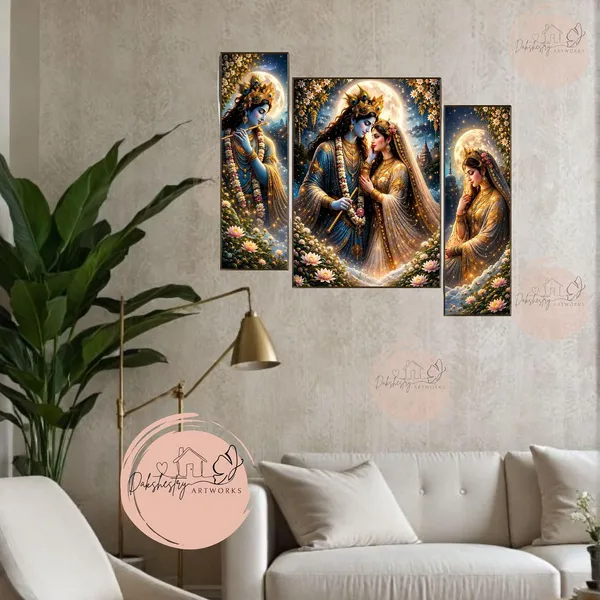 Engineered_Wood_Devotional_Radha_Krishna_Floral_Wall_Painting_Set_Of_3