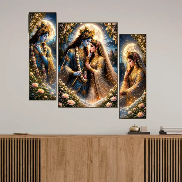 Engineered_Wood_Devotional_Radha_Krishna_Floral_Wall_Painting_Set_Of_3
