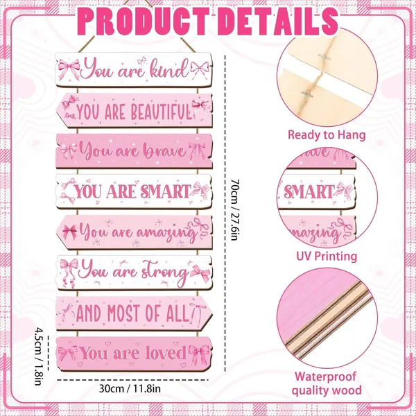 Mdf_Pink_Girls_Affirmation_Quotes_Wall_Sign_Set_Of_8
