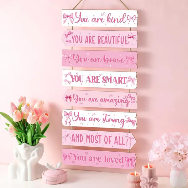 Mdf_Pink_Girls_Affirmation_Quotes_Wall_Sign_Set_Of_8