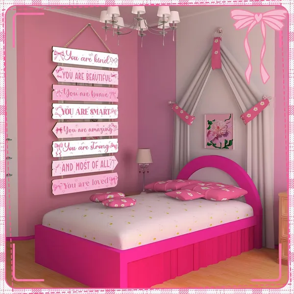 Mdf_Pink_Girls_Affirmation_Quotes_Wall_Sign_Set_Of_8