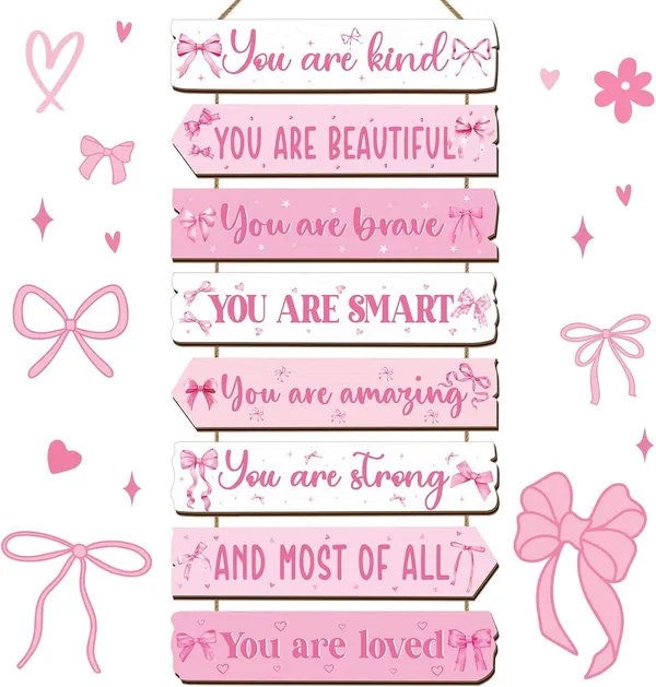 Mdf_Pink_Girls_Affirmation_Quotes_Wall_Sign_Set_Of_8