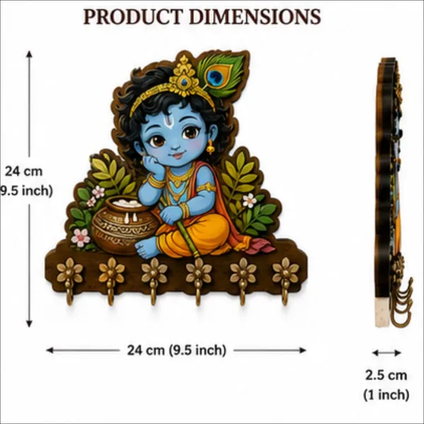 Mdf_Devotional_Baby_Krishna_Wall_Key_Holder_With_Hooks