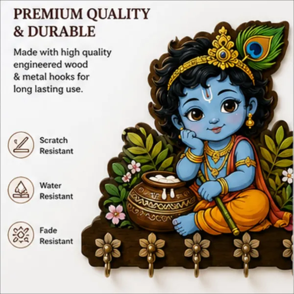 Mdf_Devotional_Baby_Krishna_Wall_Key_Holder_With_Hooks