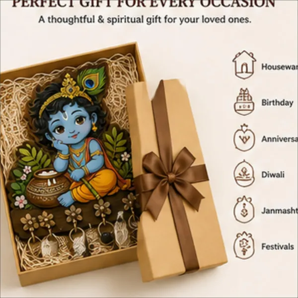Mdf_Devotional_Baby_Krishna_Wall_Key_Holder_With_Hooks