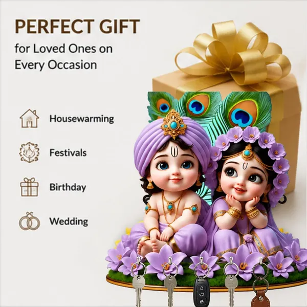 Engineered_Wood_Devotional_Radha_Krishna_Floral_Wall_Key_Holder