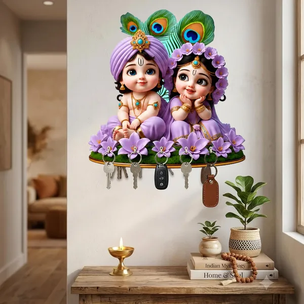 Engineered_Wood_Devotional_Radha_Krishna_Floral_Wall_Key_Holder