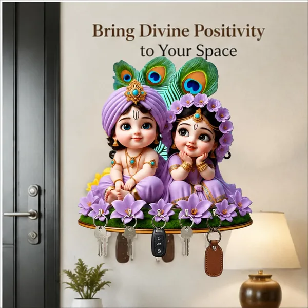 Engineered_Wood_Devotional_Radha_Krishna_Floral_Wall_Key_Holder
