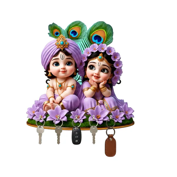 Engineered_Wood_Devotional_Radha_Krishna_Floral_Wall_Key_Holder