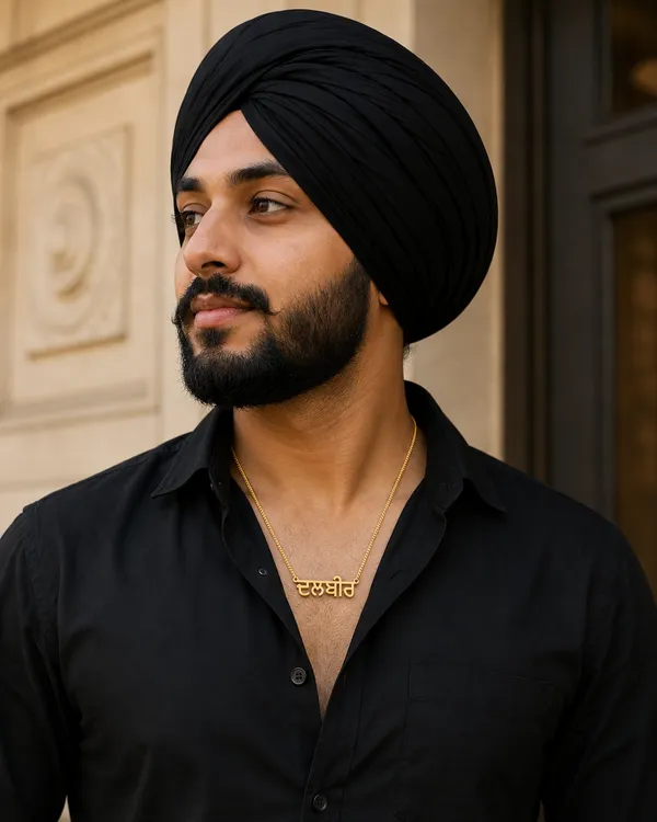 Gold_Tone_Gurmukhi_Name_Pendant_Necklace_For_Men