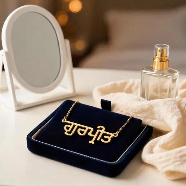 Gold_Tone_Punjabi_Script_Pendant_Necklace_For_Women