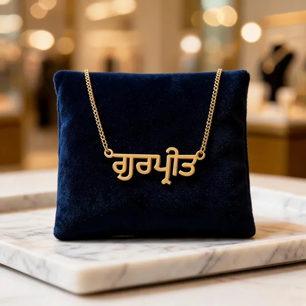 Gold_Tone_Punjabi_Script_Pendant_Necklace_For_Women