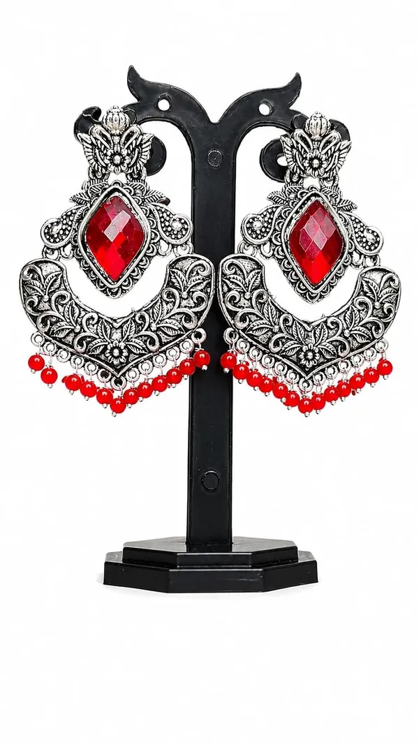 Oxidised_Chandbali_Earrings_With_Stone_And_Bead_Drops