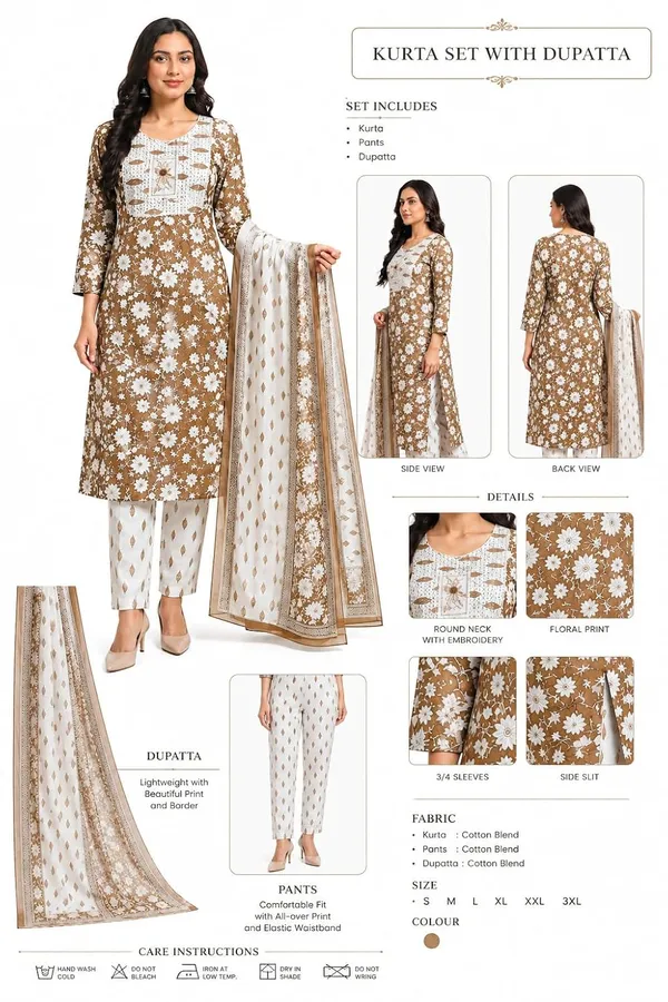 Women_S_Brown_Floral_Printed_Cotton_Blend_Kurta_Set_With_Dupatta