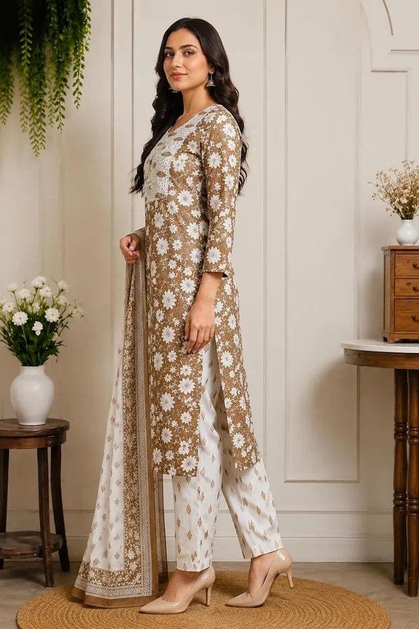 Women_S_Brown_Floral_Printed_Cotton_Blend_Kurta_Set_With_Dupatta