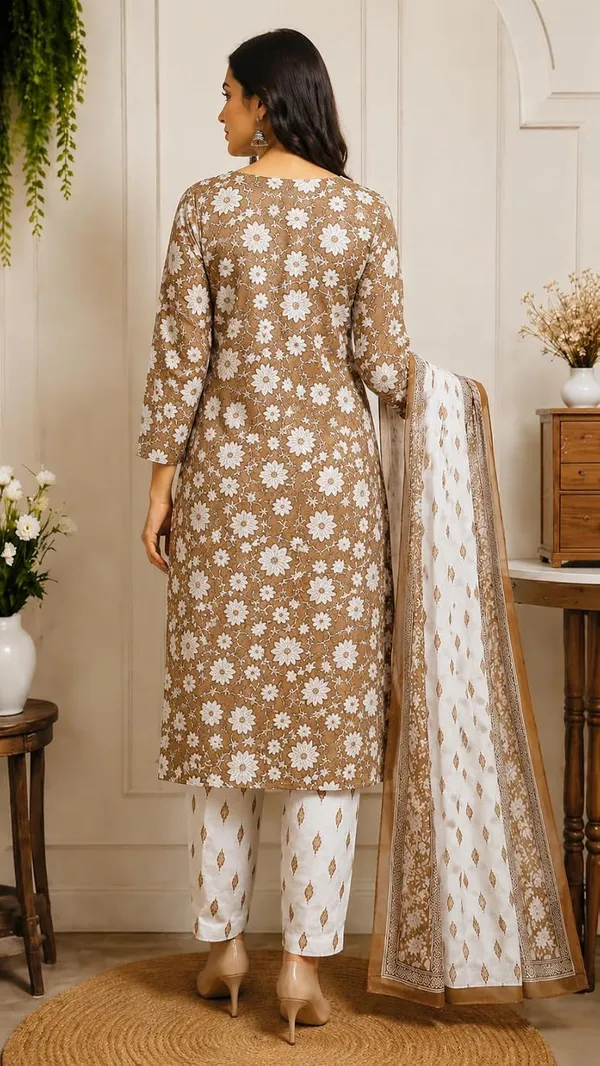 Women_S_Brown_Floral_Printed_Cotton_Blend_Kurta_Set_With_Dupatta