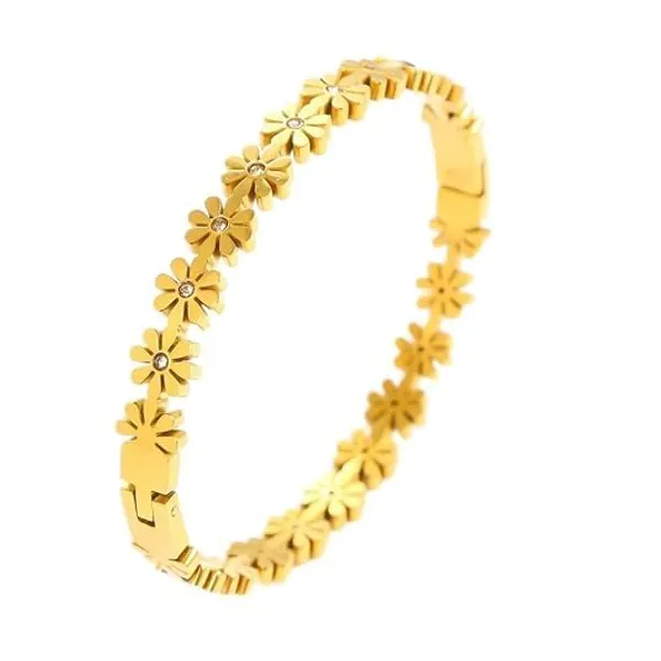 Gold_Stainless_Steel_Floral_Daisy_Bangle_&_Charm_Bracelet_For_Women_Pack_Of_2
