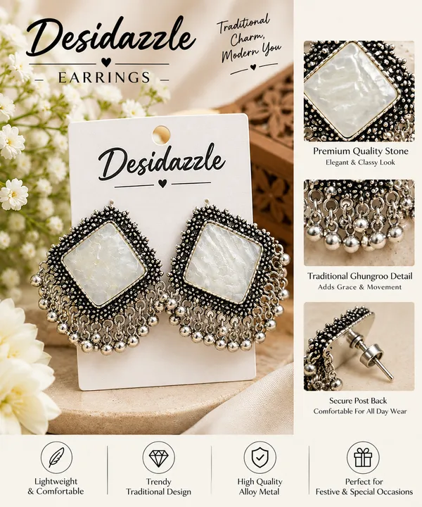 Desidazzle_Premium_Oxidised_Silver_Square_Pearl_Stone_Ghungroo_Earrings_for_Women