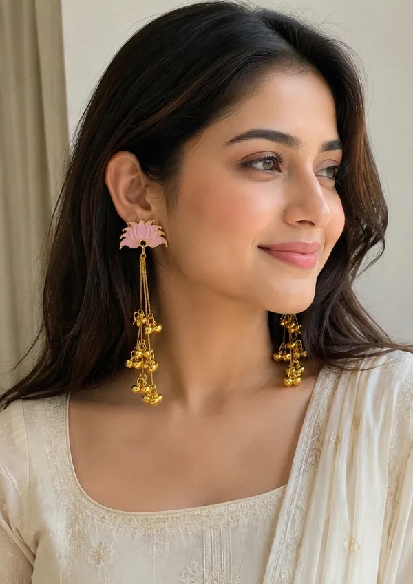 Pink_And_Gold_Plated_Alloy_Lotus_Ghungroo_Kashmiri_Earrings_For_Women