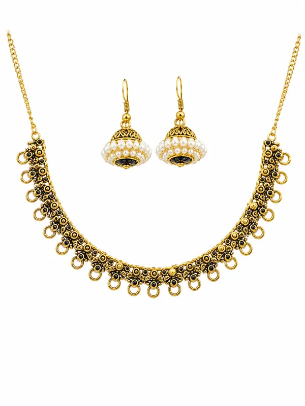 Gold_Plated_Black_&_Pearl_Necklace_Set_with_Jhumka_Earrings_for_Women_&_Girls