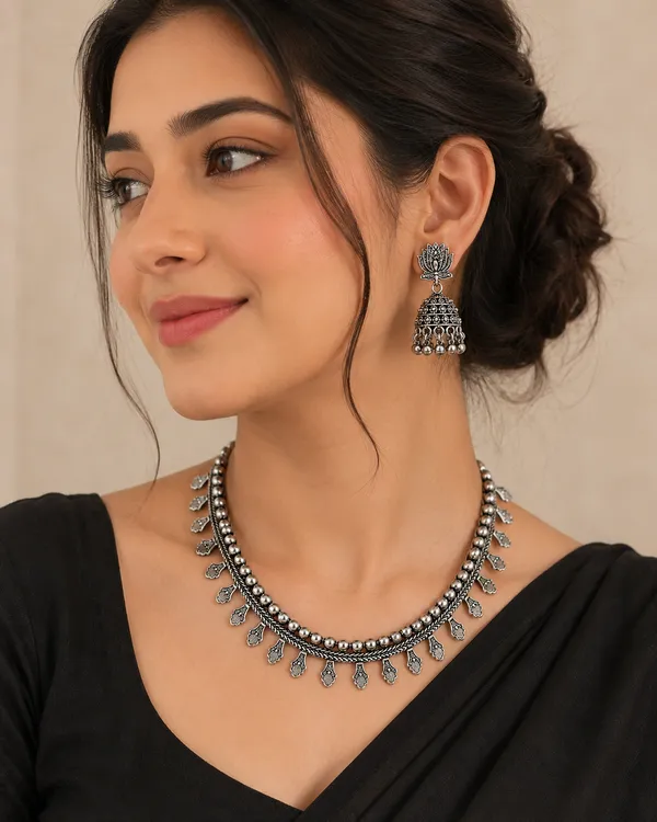 Silver_Oxidised_Alloy_Lotus_Necklace_Set_With_Jhumka_Earrings_For_Women