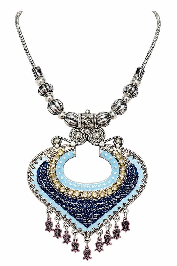 Tone_Blue_Enamel_Ethnic_Statement_Necklace_for_Women_&_Girls