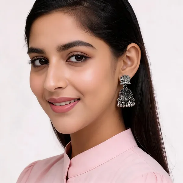 Silver_Oxidised_Alloy_Lotus_Jhumka_Earrings_For_Women