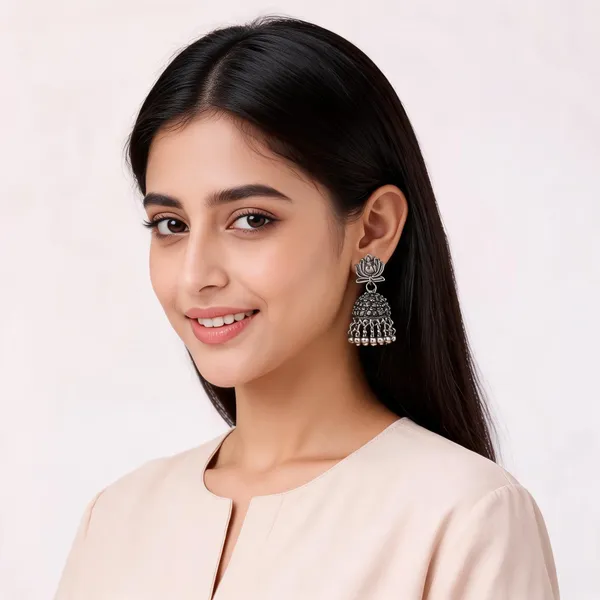 Silver_Oxidised_Alloy_Lotus_Jhumka_Earrings_For_Women