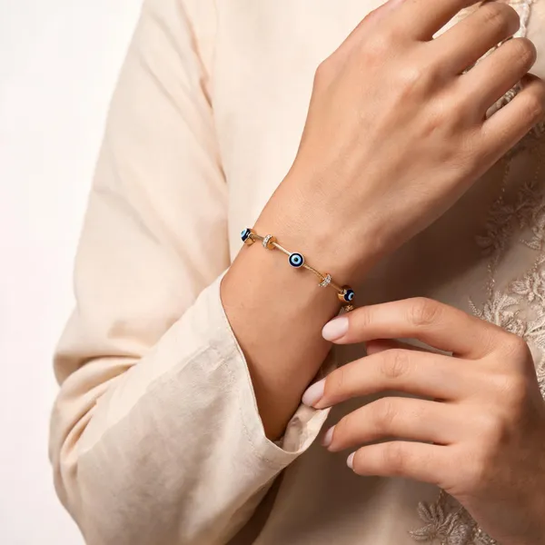 Gold_Stainless_Steel_Floral_Daisy_Bangle_&_Charm_Bracelet_For_Women_Pack_Of_2