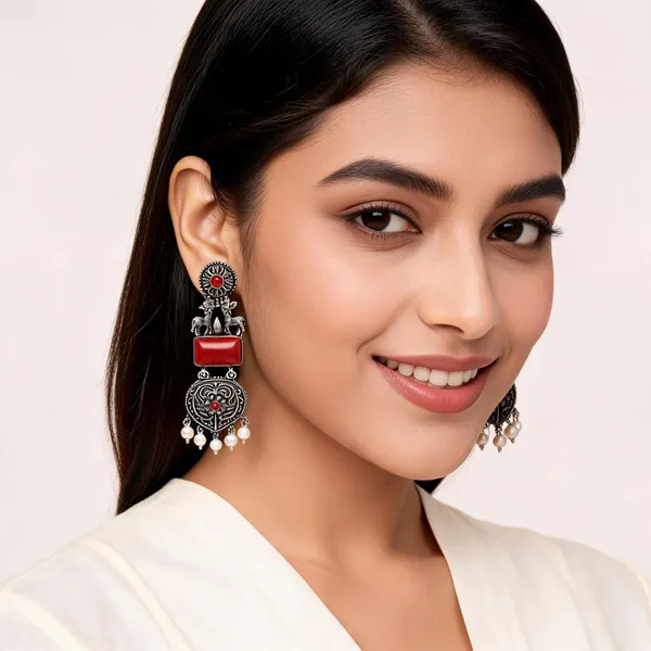 Multicolor_Oxidised_Alloy_Deer_Design_Dangler_Earrings_For_Women_Pack_Of_2