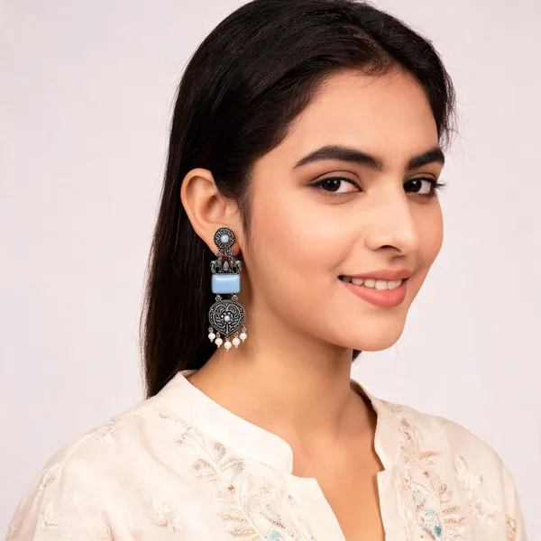 Blue_Oxidised_Alloy_Deer_Design_Dangler_Earrings_For_Women