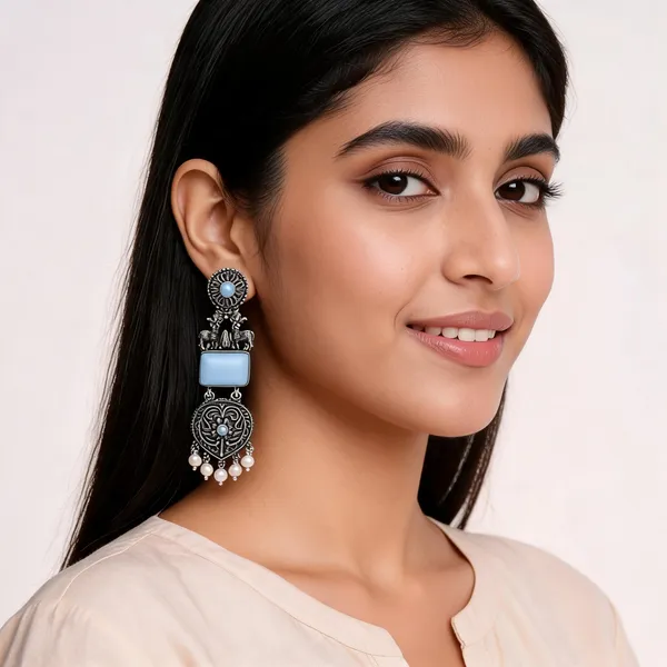 Blue_Oxidised_Alloy_Deer_Design_Dangler_Earrings_For_Women