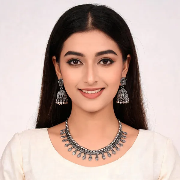 Silver_Oxidised_Alloy_Lotus_Necklace_Set_With_Jhumka_Earrings_For_Women