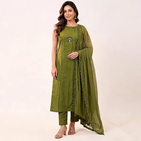 Olive_Green_Roman_Silk_Embroidered_Kurta_Pant_Set_With_Dupatta_For_Women
