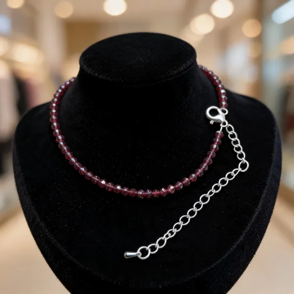 Maroon_Natural_Garnet_Crystal_Faceted_Bead_Chain_Anklet_For_Women