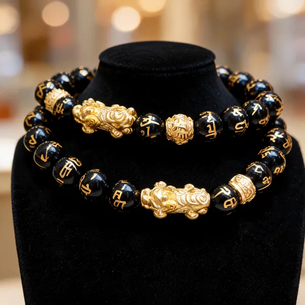 Black_Gold_Natural_Obsidian_Om_Mani_Pixiu_Beaded_Bracelet_For_Unisex