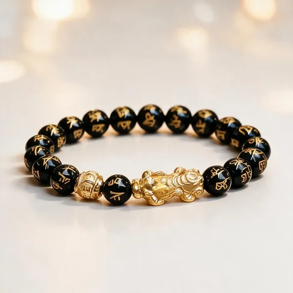 Black_Gold_Natural_Obsidian_Om_Mani_Pixiu_Beaded_Bracelet_For_Unisex