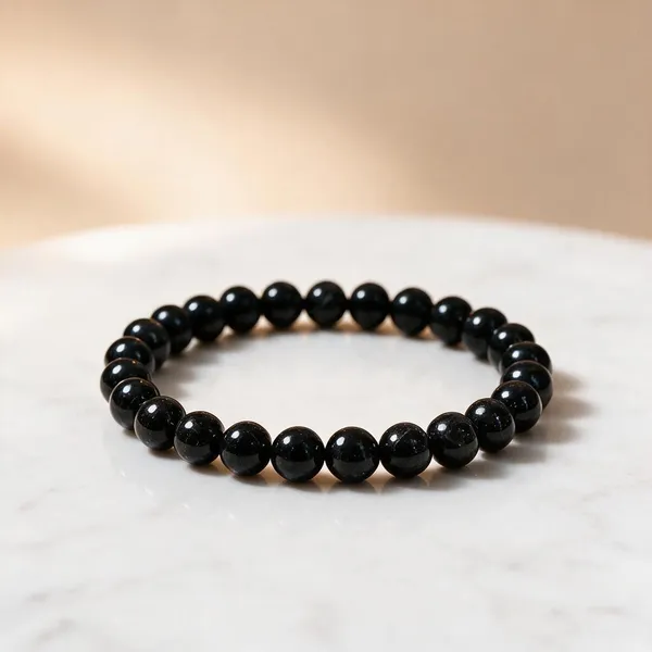 Black_Natural_Tourmaline_Crystal_Beaded_Bracelet_For_Unisex